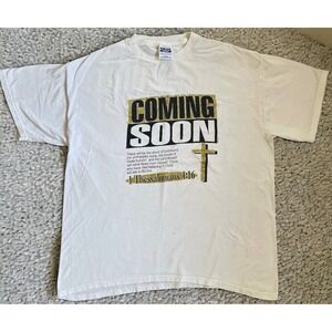 Vintage Tultex Coming Soon 1 Thessalonians 4:16 Christian T-Shirt White XL Mens